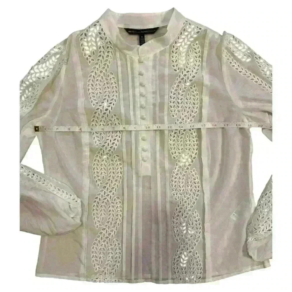 White House Black Market Embroidered Silk Blend Blouse Size Small NWT - Picture 8 of 11